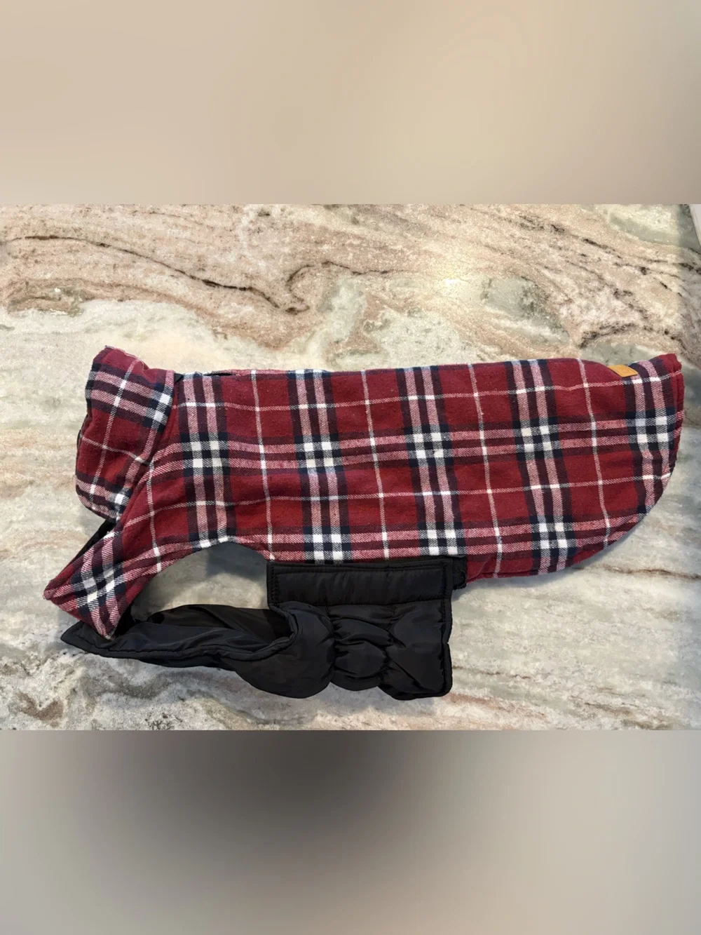 Plaid Red & Black Dog Coat with Quilted Insulated Lining